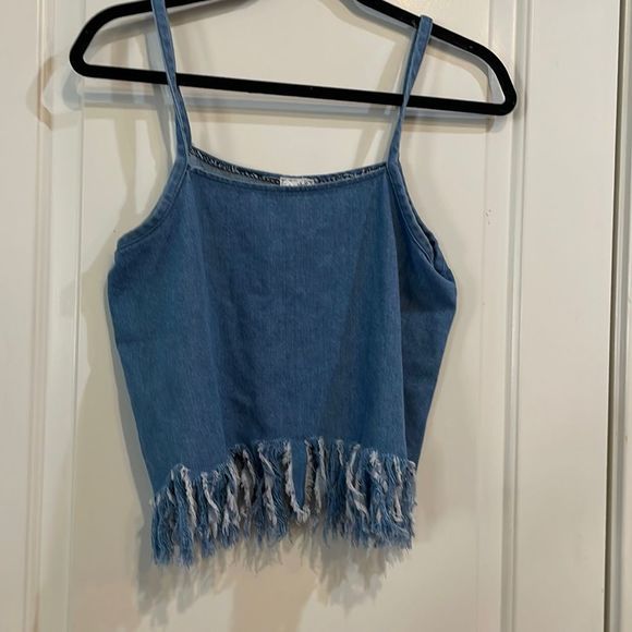 Sadie & Sage Tops - SADIE AND SAGE,DENIM TANK WITH SHREDDED HEM SZ-S, $15